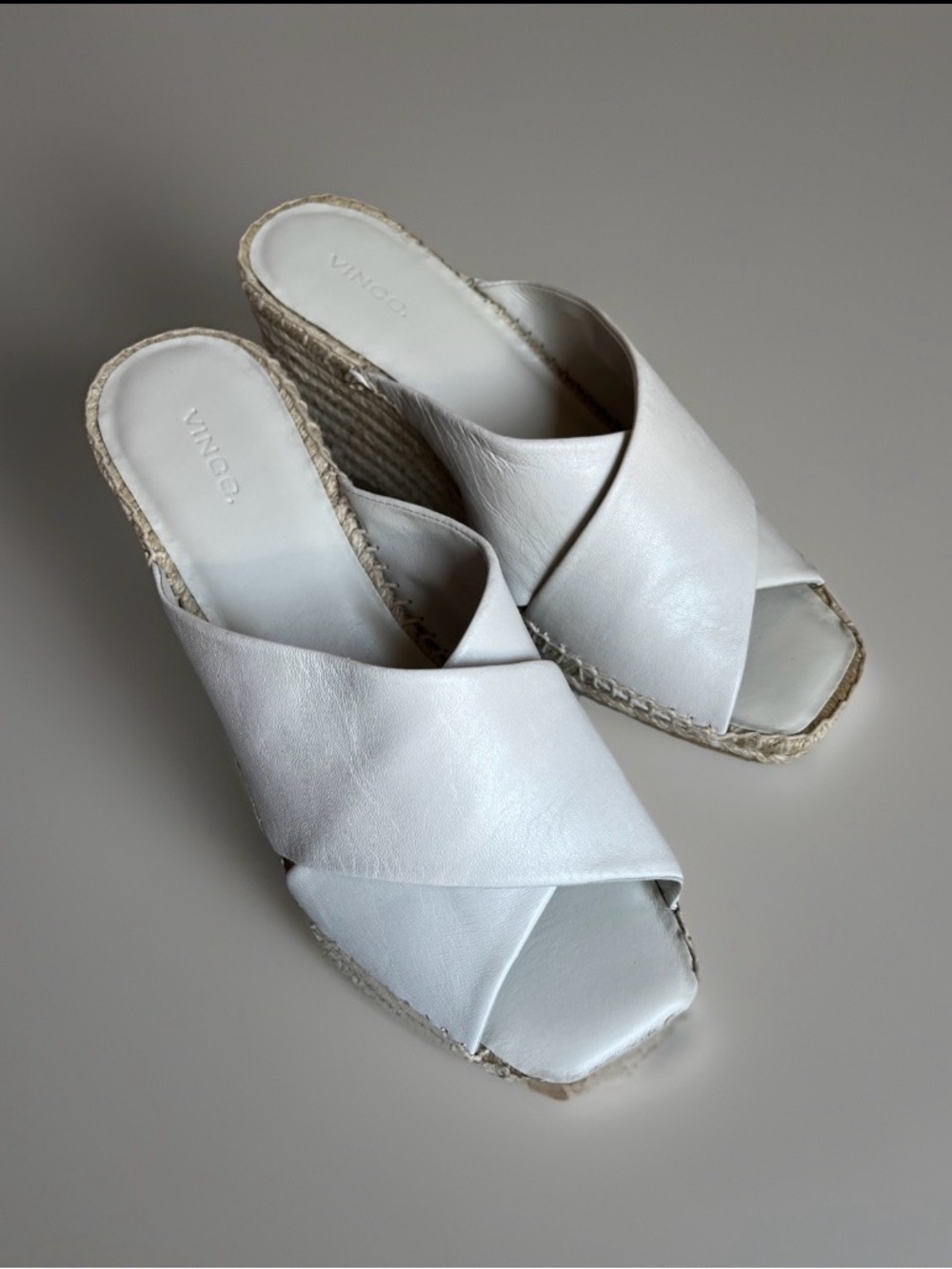 Vince Cream Leather Crisscross Espadrille Mules wedge - Picture 3 of 11